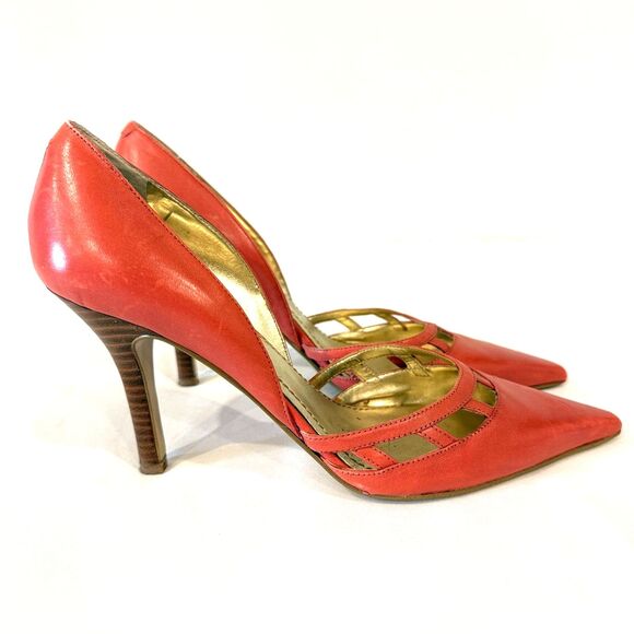 Nine West Red Coral Leather Cutout D'Orsay Bertha Pumps Size 8 - Picture 2 of 9